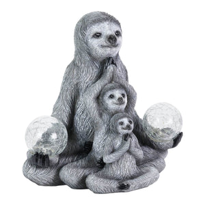 Solar Three Meditating Sloths in Lotus Position with Two LED Crackle Balls Statuary, 10 Inch | Shop Garden Decor by Exhart