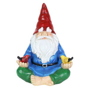 Solar Good Time Meditating Gnamaste Gnome in Lotus Position with Birds Garden Statuary,  8 by 10.5 Inch | Exhart