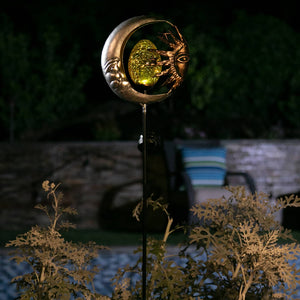 Solar Silver Sun and Moon Garden Stake with Amber Glass Center, 8 by 38 Inches | Shop Garden Decor by Exhart