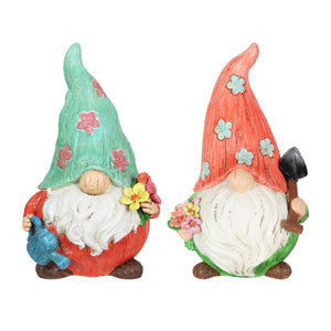 2 Piece Set Pastel Daisy Hat Garden Gnome Statues, 5.5 by 8.5 Inches | Shop Garden Decor by Exhart