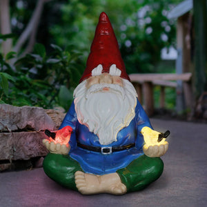 Solar Good Time Meditating Gnamaste Gnome in Lotus Position with Birds Garden Statuary,  8 by 10.5 Inch | Exhart