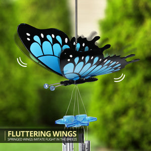 Large WindyWings Butterfly Wind Chime in Blue, 11 by 24 Inches | Shop Garden Decor by Exhart