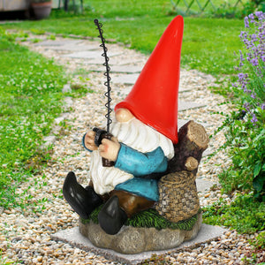 Good Time Solar Fishing Freddy Red Hat Gnome Statue, 12 Inch | Shop Garden Decor by Exhart