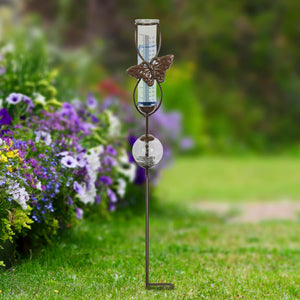 Bronze Butterfly Rain Gauge Stake with Clear Glass Ball Detail, 32.5 Inches | Shop Garden Decor by Exhart