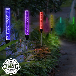 2 Piece Solar Suspended Bubble Acrylic Square Garden Stakes with Color Changing LEDs, 2 by 29.5 Inches | Exhart