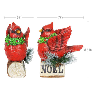 Hand Painted Christmas Cardinal with LED Garland on Noel Sign Statuary with a Battery Powered Timer, 8.5  Inch | Exhart