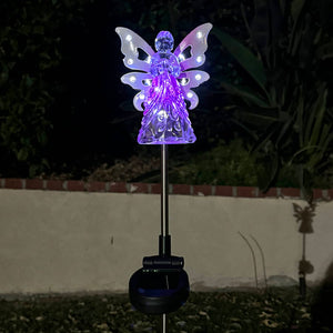 Solar Acrylic Angel with Wings and Twelve LED lights Metal Garden Stake in Pink, 4 by 34 Inches | Shop Garden Decor by Exhart