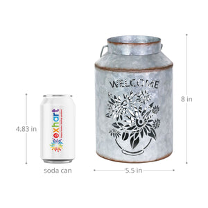 Solar Stamped Metal Flower Design Lantern Reads Welcome, 8 Inch | Shop Garden Decor by Exhart