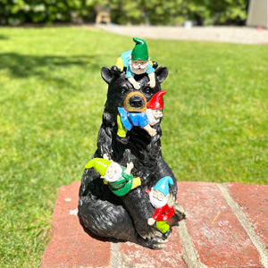 Bear Garden Statue with Gnomes, Hand Painted, UV-Treated Resin, 6.5 x 12 Inches | Shop Garden Decor by Exhart