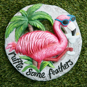 Pink Flamingo with Ruffle Some Feathers Message Hand Painted Resin Stepping Stone, 10 Inch | Shop Garden Decor by Exhart