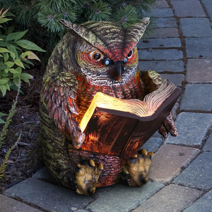 Solar Owl Reading a Book Garden Statue, 7 Inches