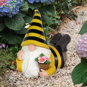 Solar Beekeeper Garden Gnome with Flower Pot Statuary, 5.5 by 8.5 Inches | Shop Garden Decor by Exhart