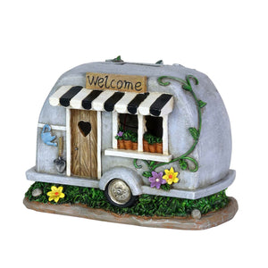 Solar Hand Painted Camping Trailer Statue with Welcome Sign, 5 by 6 Inches | Shop Garden Decor by Exhart