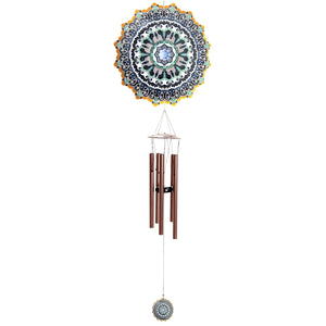 Art-In-Motion Laser Cut Metal Starburst Wind Chime Spinner with Beads and Blue Accents, 10 Inch Spinner | Exhart