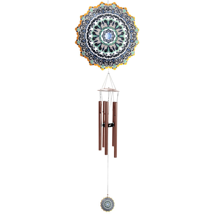 Art-In-Motion Laser Cut Metal Starburst Wind Chime Spinner with Beads and Blue Accents, 10 Inch Spinner