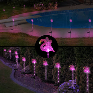 2 Piece Solar Pink Flamingo WindyWing Stakes with Pink LED lights, 4.5 by 27.5 Inches | Shop Garden Decor by Exhart