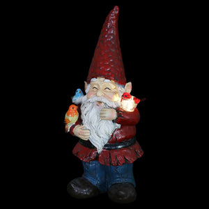 Solar Bird Whispering Waldo Gnome Statue with LED Birds, 11.75 Inch | Shop Garden Decor by Exhart