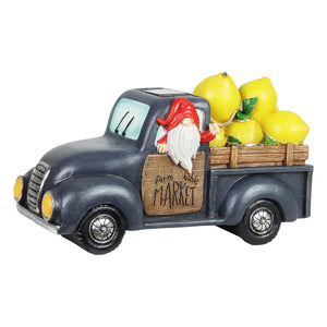 Solar Hand Painted Gnome Driving a Farm to Table Lemon Truck Garden Statue, 10 by 6 Inches | Shop Garden Decor by Exhart