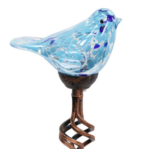 Solar Pearlized Hand Blown Glass Bird Garden Stake in Teal, 6 by 31 Inches | Shop Garden Decor by Exhart