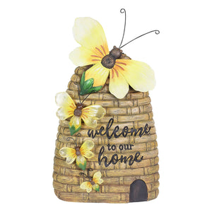 Solar Welcome to our Home Hand Painted Bee Hive Statuary, 15 Inch | Shop Garden Decor by Exhart