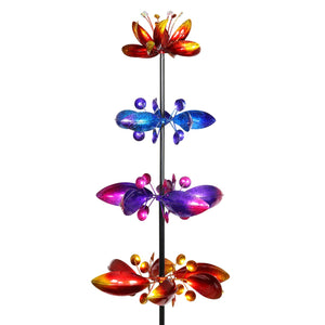 Lotus Flower Wind Spinner Garden Stake with Four Metallic Flowers, 17 by 76 Inches | Shop Garden Decor by Exhart