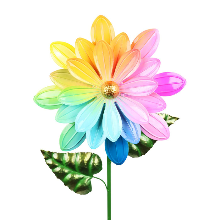 Rainbow Colored Daisy Flower Bouncing Metal Garden Stake, 11.5 x 8 x 35 Inches
