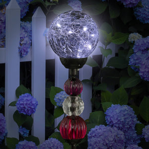 Solar Crackle Glass Ball Garden Stake with Six LED lights and Bead Details, 4 by 30 Inches | Shop Garden Decor by Exhart