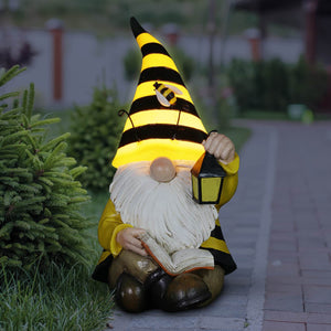 Solar Beekeeper Garden Gnome with Book and Lantern Statuary, 5.5 by 9.5 Inches | Shop Garden Decor by Exhart