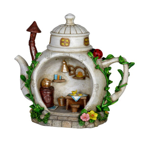 Solar Teapot House with Kitchen Scene Garden Statue, 6 by 9 Inches | Shop Garden Decor by Exhart