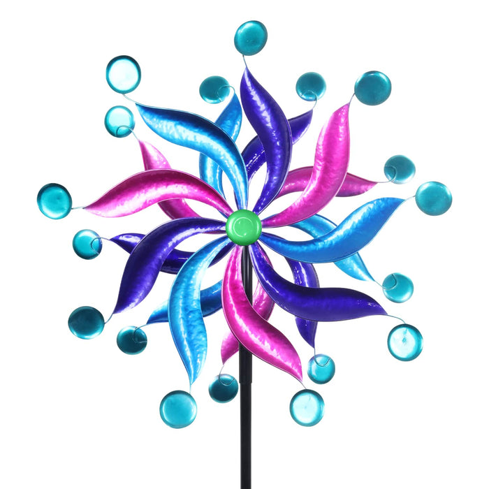 Kinetic Pink and Blue Double Pinwheel Spinner Garden Stake, 24 by 84 Inches