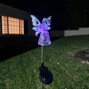 Solar Acrylic Angel with Wings and Twelve LED lights Metal Garden Stake in Pink, 4 by 34 Inches | Shop Garden Decor by Exhart