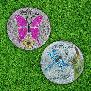 2 Piece Set of Dragonfly and Butterfly Stepping Stones, 10 Inches | Shop Garden Decor by Exhart