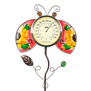 Hand Painted Glass and Metal Ladybug Thermometer Stake, 13 by 36 Inches | Shop Garden Decor by Exhart