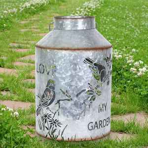 Solar Stamped Metal Bird and Flower Design Lantern Reads My Garden, 11.5 Inch | Shop Garden Decor by Exhart