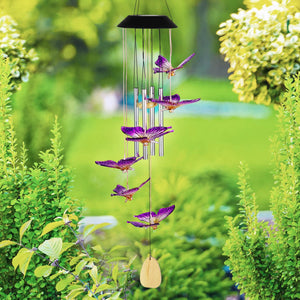 Solar Butterfly Acrylic and Metal Wind Chime with Color Changing LED lights, 5 by 26 Inches | Shop Garden Decor by Exhart