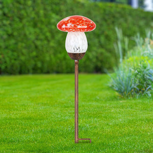 Solar Red Glass Mushroom Stake, 4.5 x 18 Inches | Shop Garden Decor by Exhart