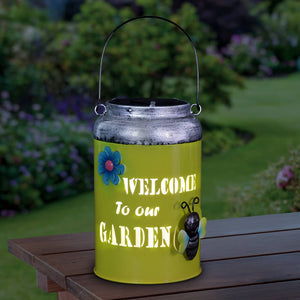 Solar LED Yellow Stamped Metal Garden Pail Decor, 12 Inch | Shop Garden Decor by Exhart