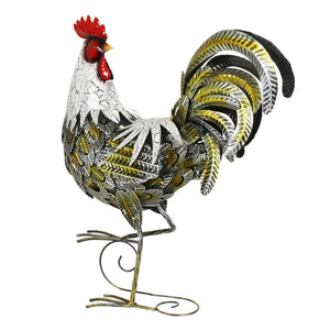 White and Gold Metal Rooster Garden Statue, 7 by 25 Inches | Shop Garden Decor by Exhart