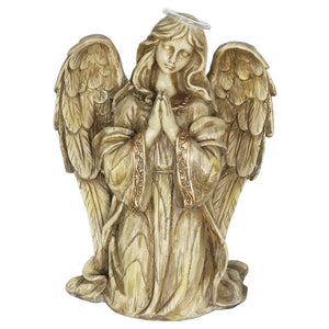 LED Halo Angel Statue, Battery Powered on Timer in Natural Resin Finish, 14 Inch | Shop Garden Decor by Exhart