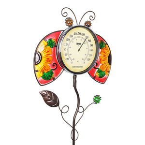 Hand Painted Glass and Metal Ladybug Thermometer Stake, 13 by 36 Inches | Shop Garden Decor by Exhart