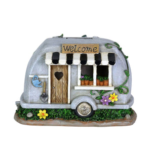 Solar Hand Painted Camping Trailer Statue with Welcome Sign, 5 by 6 Inches | Shop Garden Decor by Exhart