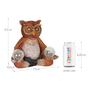 Solar Meditating Yoga Owl with Two Crackle Glass Firefly Balls Garden Statue | Shop Garden Decor by Exhart