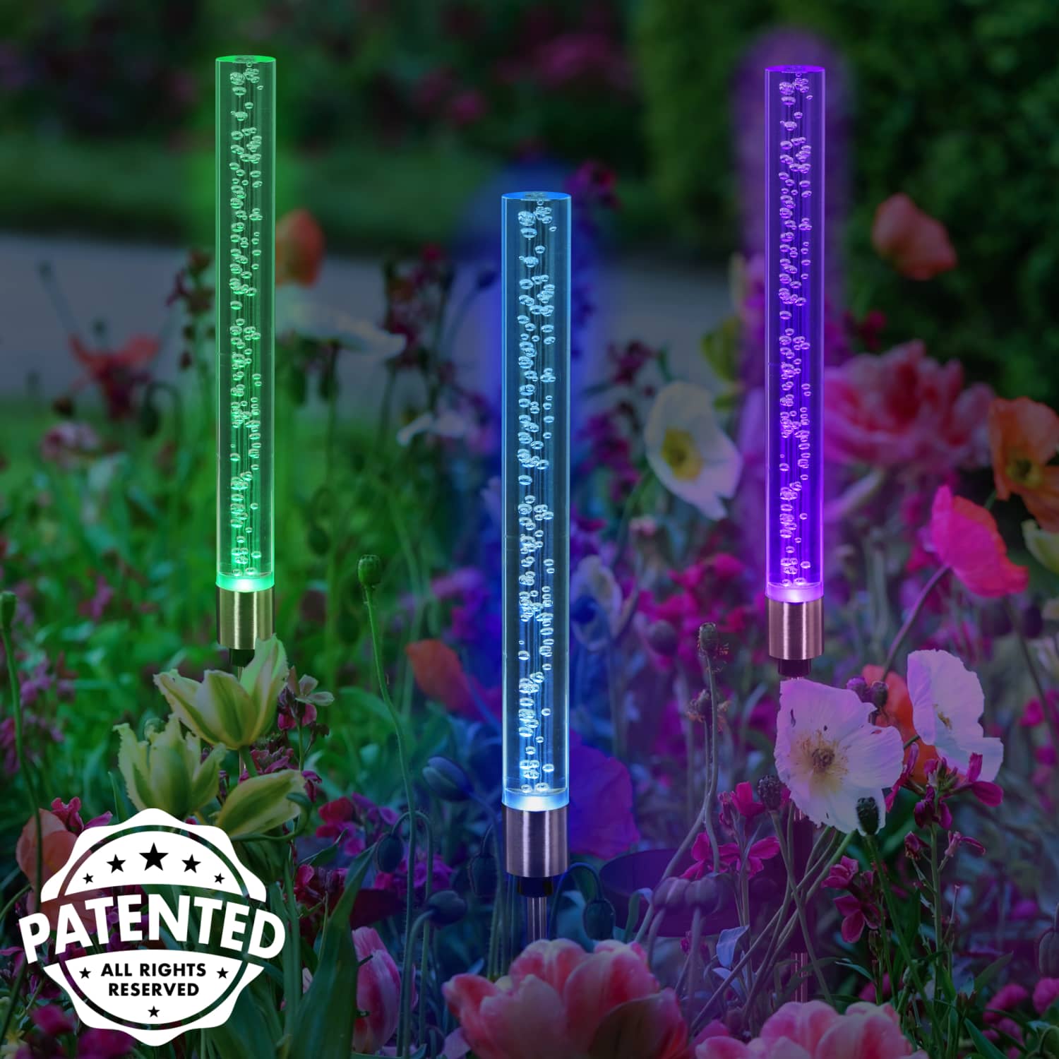 Two Solar Color Changing Acrylic Stationary Bubble Cylinder Garden Stake Set, 2.5 by 34 Inches | Shop Garden Decor by Exhart