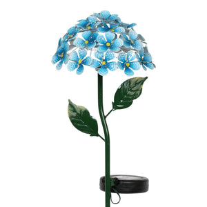 Solar Metal Hydrangea Garden Stake in Turquoise with Twenty Six LED lights, 7 by 21 Inches | Shop Garden Decor by Exhart