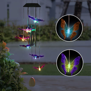 Solar Butterfly Acrylic and Metal Wind Chime with Color Changing LED lights, 5 by 26 Inches | Shop Garden Decor by Exhart