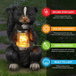 Solar Skunk Garden Statuary with LED Firefly Jar, 10 Inches tall | Shop Garden Decor by Exhart