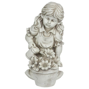 Solar Girl Watering Flowers Statue in Natural Resin Finish, 12 Inch | Shop Garden Decor by Exhart