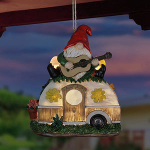 Solar Guitar Gnome on a Camper Hanging Bird House, 7.5 by 9 inches | Shop Garden Decor by Exhart