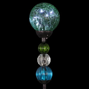 Solar Green Crackle Glass Ball Garden Stake with Six LED lights and Bead Details, 4 by 30 Inches | Shop Garden Decor by Exhart