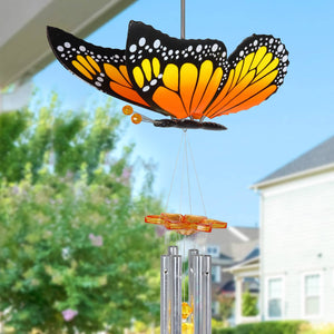 Large WindyWings Butterfly Wind Chime in Yellow, 11 by 24 Inches | Shop Garden Decor by Exhart